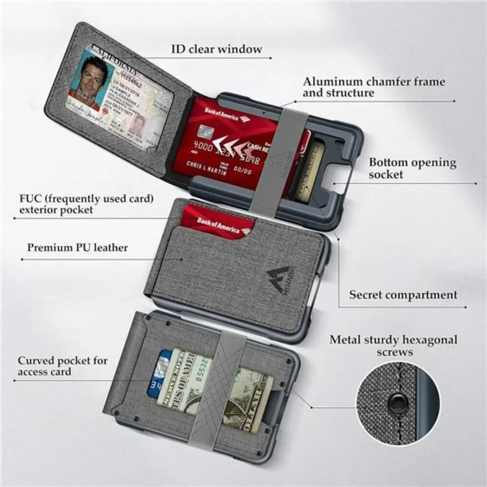Mens Wallet Tactical Bifold Wallets for Men RFID Blocking Aluminum Cards Holder